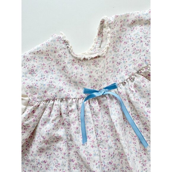 Vintage Baby Girl CUTEST ONE Floral Polycotton Satin Bow Peasant Dress, Size 12M - Picture 3 of 13